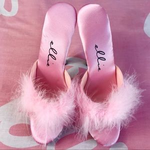 ellie shoes◾️□Faux Fur Pink Satin Mule◾️□Size 8